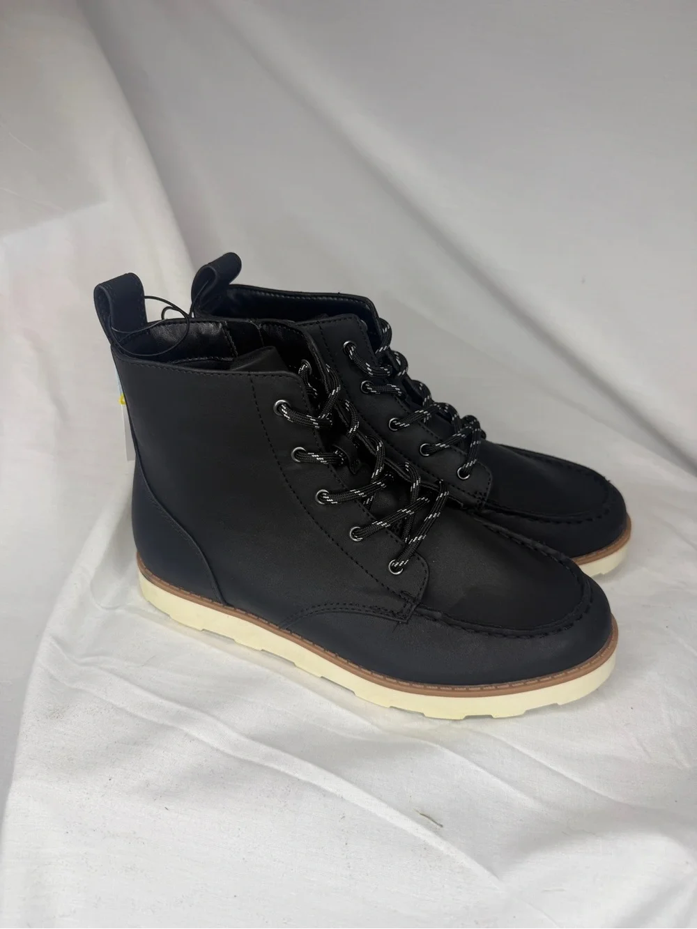 Cat & Jack Black Kids Lace-Up Boots with Cream Soles
